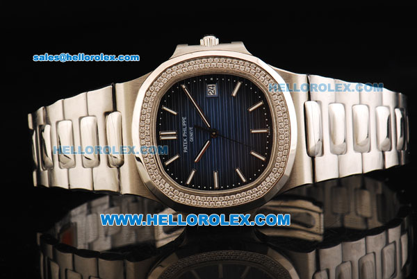 Patek Philippe Nautilus Swiss ETA 2892 Automatic Movement Full Steel With Diamond Bezel and White Stick Markers - Click Image to Close